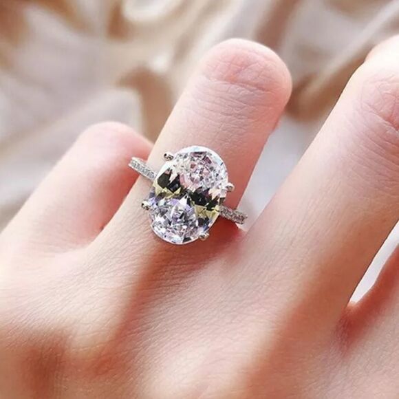 No Brand Jewelry - The Standing Ovation 5 ct Oval Cut White Sapphire 925 Silver ring size 8